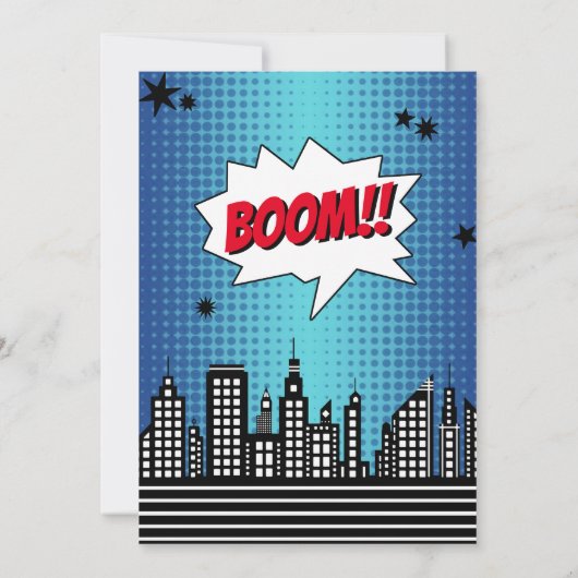 スーパーヒーロー漫画ブック任意の年齢誕生日招待状 招待状 (裏面)