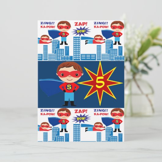スーパーヒーロー漫画ブック子供の誕生日招待状 招待状 (スタンド正面)