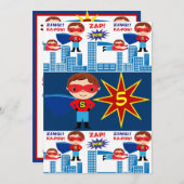 スーパーヒーロー漫画ブック子供の誕生日招待状 招待状 (正面/裏面)