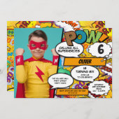 スーパーヒーロー漫画ブック誕生パーティーの写真インビタティ 招待状 (正面/裏面)