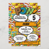 スーパーヒーロー漫画ブック誕生パーティー 招待状 (正面/裏面)