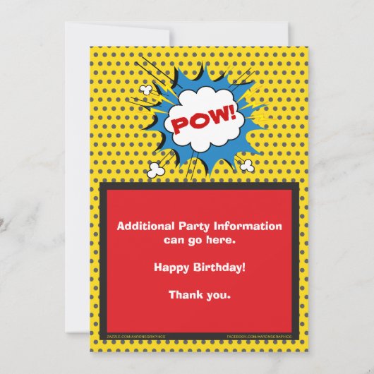 スーパーヒーロー漫画ブック誕生日招待状 招待状 (裏面)