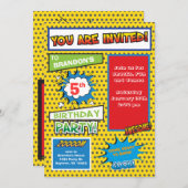 スーパーヒーロー漫画ブック誕生日招待状 招待状 (正面/裏面)