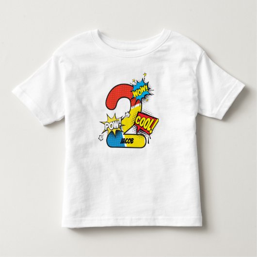スーパーヒーロー漫画ブック2nd誕生日 トドラーTシャツ (正面)
