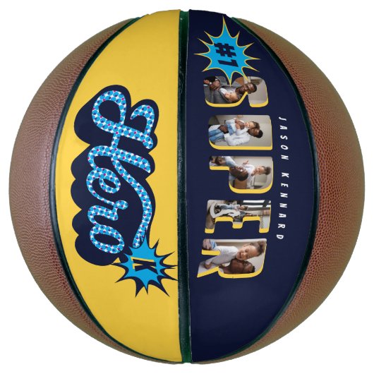 スーパーヒーロー漫画ブック#1パパカスタムフォトモノグラム バスケットボール (縦)