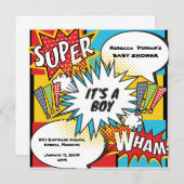 スーパーヒーロー漫画ベビーシャワー招待状 案内状 (正面/裏面)