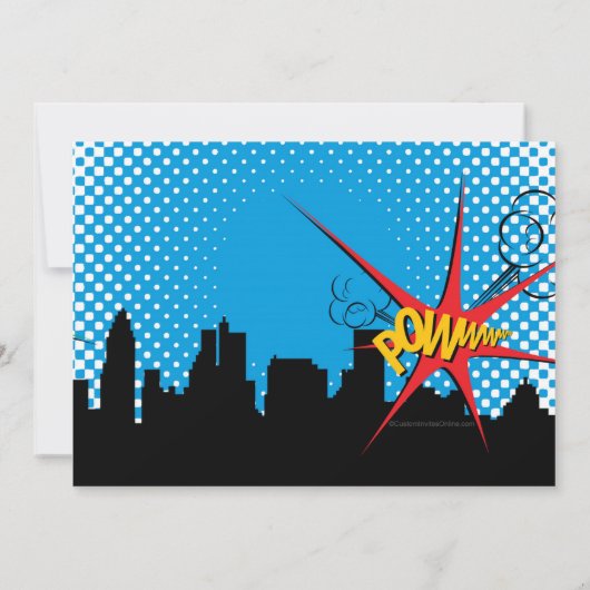 スーパーヒーロー漫画ボーイズファースト誕生日パーティー 招待状 (裏面)