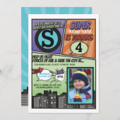 スーパーヒーロー漫画ボーイ招待状ヒーローすごい招待状 招待状 (正面/裏面)