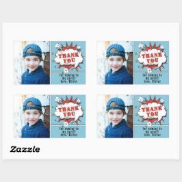 スーパーヒーロー漫画ボーイ誕生日写真ありがとう 長方形シール