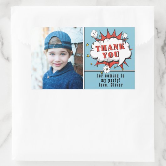 スーパーヒーロー漫画ボーイ誕生日写真ありがとう 長方形シール (バッグ)