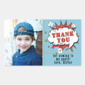 スーパーヒーロー漫画ボーイ誕生日写真ありがとう 長方形シール (正面)