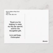 スーパーヒーロー漫画少年の誕生日パーティーありがとう ポストカード (裏面)