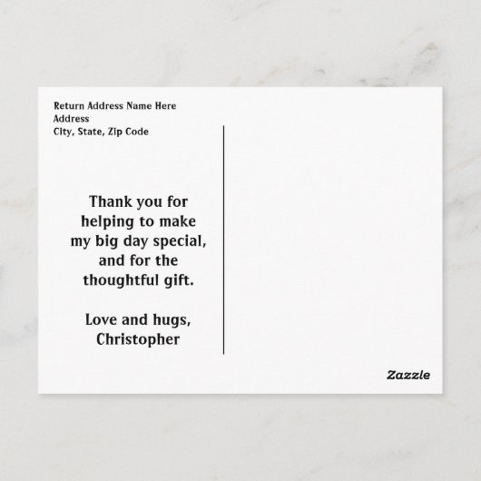 スーパーヒーロー漫画少年の誕生日パーティーありがとう ポストカード (裏面)