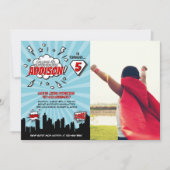 スーパーヒーロー漫画誕生日パーティフォト招待状 招待状 (正面)