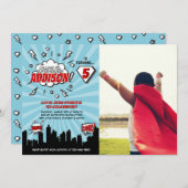 スーパーヒーロー漫画誕生日パーティフォト招待状 招待状 (正面/裏面)