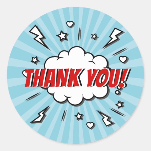 スーパーヒーロー漫画誕生日パーティーありがとうステッカー ラウンドシール (正面)