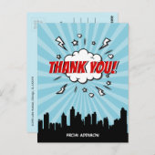 スーパーヒーロー漫画誕生日パーティーサンキューハガキ ポストカード (正面/裏面)