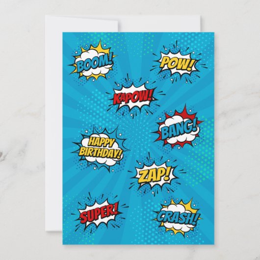 スーパーヒーロー漫画誕生日招待状ボーイ 招待状 (裏面)