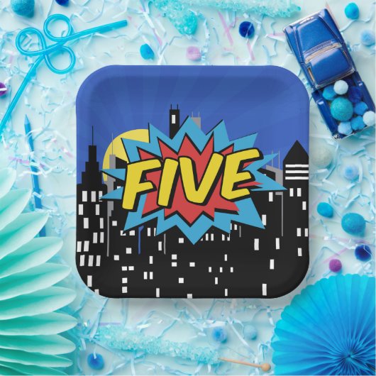 スーパーヒーロー漫画5thバースデーパーティープレート ペーパープレート (パーティー)