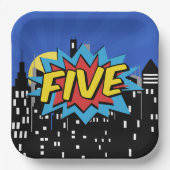 スーパーヒーロー漫画5thバースデーパーティープレート ペーパープレート (正面)