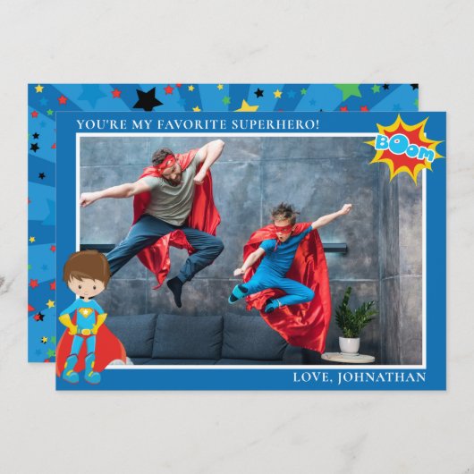 スーパーヒーロー父の日の写パーソナライズされた真 シーズンカード (正面/裏面)