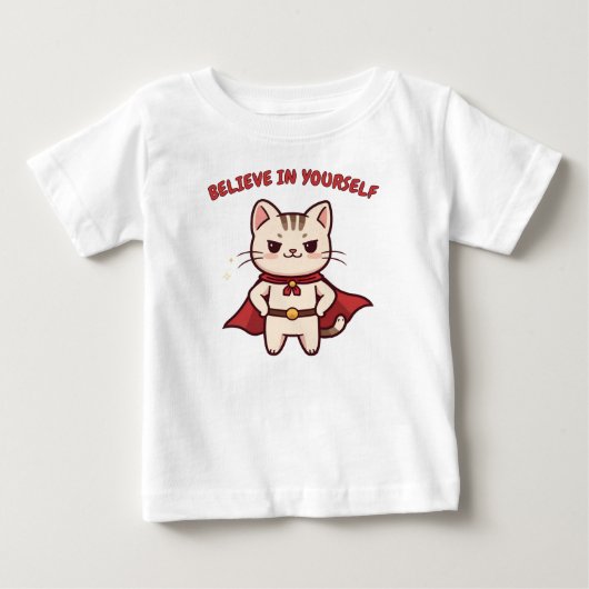 スーパーヒーロー猫 自分を信じて ベビーTシャツ (正面)