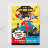 スーパーヒーロー男の子の誕生日パーティーの招待 招待状 (正面)