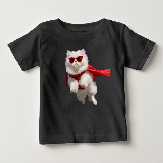 スーパーヒーロー白ペルシャ猫 ベビーTシャツ (正面)