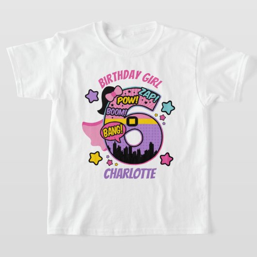 スーパーヒーロー第6誕生日ガール第6すごいガール Tシャツ (レイダウン)