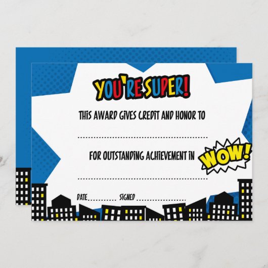 スーパーヒーロー証明書、卒業証書 招待状 (正面/裏面)