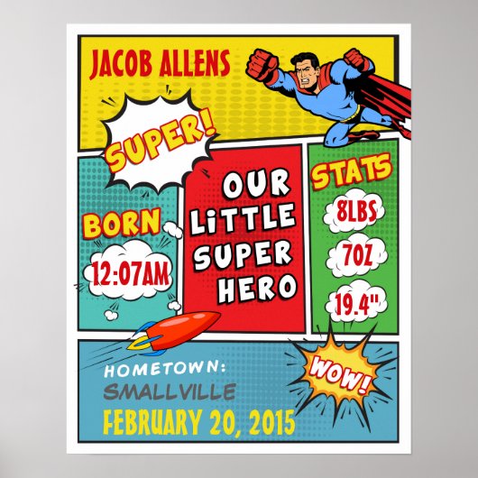 スーパーヒーロー誕生のお知らせ – Wall Art ポスター (正面)