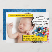 スーパーヒーロー誕生アナウンスメントカードSuperBABY blue 案内状 (正面/裏面)