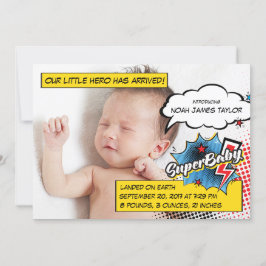 スーパーヒーロー誕生アナウンスメントカードSuperBABY blue 案内状