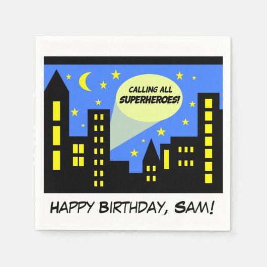 スーパーヒーロー誕生日のナプキン | すごい英雄 スタンダードカクテルナプキン (正面)