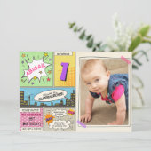 スーパーヒーロー誕生日の招待マンガヴィンテージガール 招待状 (スタンド正面)