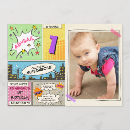 スーパーヒーロー誕生日の招待マンガヴィンテージガール 招待状