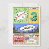 スーパーヒーロー誕生日の招待マンガヴィンテージボーイ 招待状 (正面)