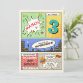 スーパーヒーロー誕生日の招待マンガヴィンテージボーイ 招待状 (スタンド正面)