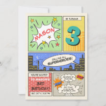 スーパーヒーロー誕生日の招待マンガヴィンテージボーイ