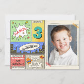 スーパーヒーロー誕生日の招待マンガヴィンテージボーイ 招待状 (正面)