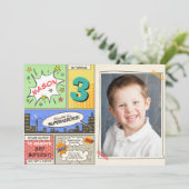 スーパーヒーロー誕生日の招待マンガヴィンテージボーイ 招待状 (スタンド正面)