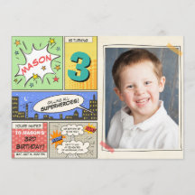 スーパーヒーロー誕生日の招待マンガヴィンテージボーイ