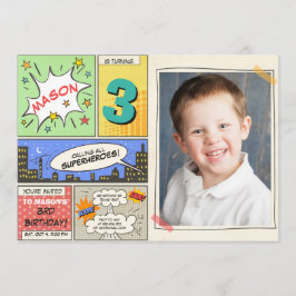 スーパーヒーロー誕生日の招待マンガヴィンテージボーイ 招待状