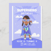 スーパーヒーロー誕生日の招待状、ガールズ誕生日 招待状 (正面/裏面)