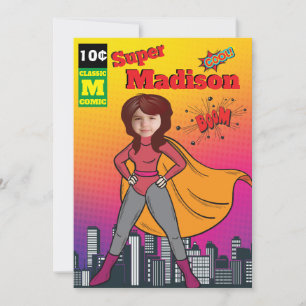 スーパーヒーロー誕生日ガール漫画⚡おもしろいファブUSA 招待状