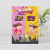 スーパーヒーロー誕生日シスターピンクイエロージョイントパーティー 招待状 (スタンド正面)