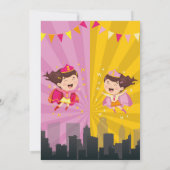 スーパーヒーロー誕生日シスターピンクイエロージョイントパーティー 招待状 (裏面)