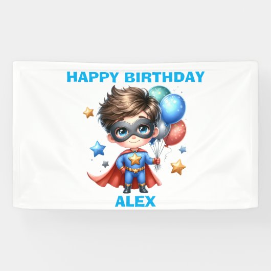 スーパーヒーロー誕生日バナー | キッズパーティー装飾 横断幕 (横)