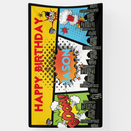 スーパーヒーロー誕生日バナー 横断幕 (縦)
