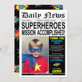 スーパーヒーロー誕生日パーテすごいィーヒーロー写真 サンキューカード (正面/裏面)